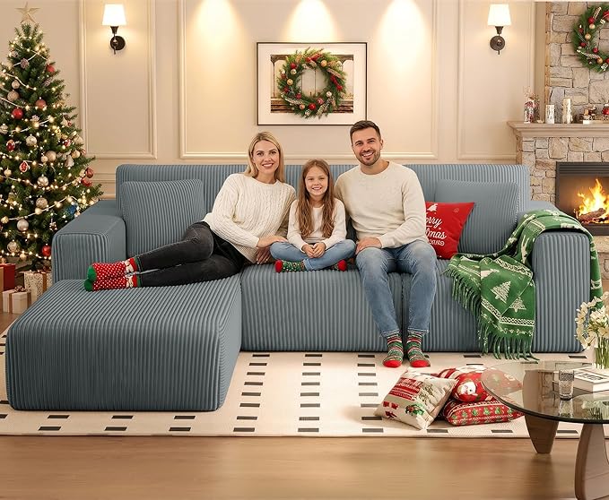 KINGYES 107'' Modular Sectional Sofa L Shaped Cloud Couch for Living Room Modern Boneless Sofa with Chaise for Bedroom Light Gray