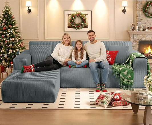 KINGYES 107'' Modular Sectional Sofa L Shaped Cloud Couch for Living Room Modern Boneless Sofa with Chaise for Bedroom Light Gray