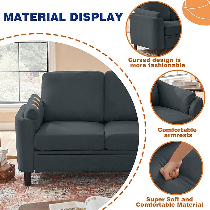 80 Convertible Sectional Sofa Set Modern Linen Small L Shaped Couch with Reversible Chaise and Loveseat Sofa 3-Seat Sofa Couches for Living Room Office Apartment Dark Grey
