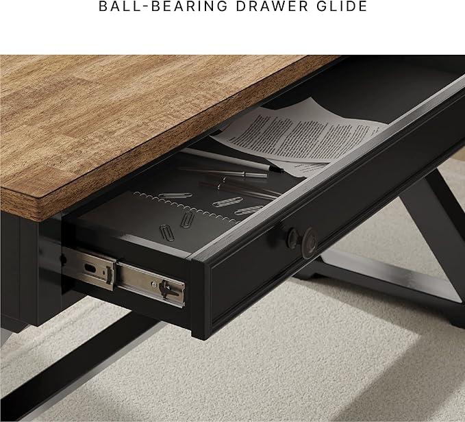 Signature Design by Ashley Wildenauer Farmhouse 1-Drawer 60 Home Office Desk with Keyboard Tray Cord Management and Trestle Base Dark Brown &amp Black