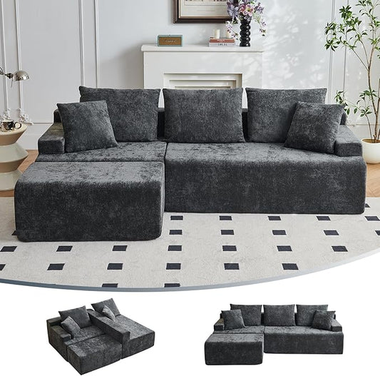 Boneless Couch L Shaped Cloud Sectional Couches for Living Room Comfy Fluffy Modular Sectional Sofa Deep Seat Memory Foam Lounger with Left Facing Chaise Free Combination Gray