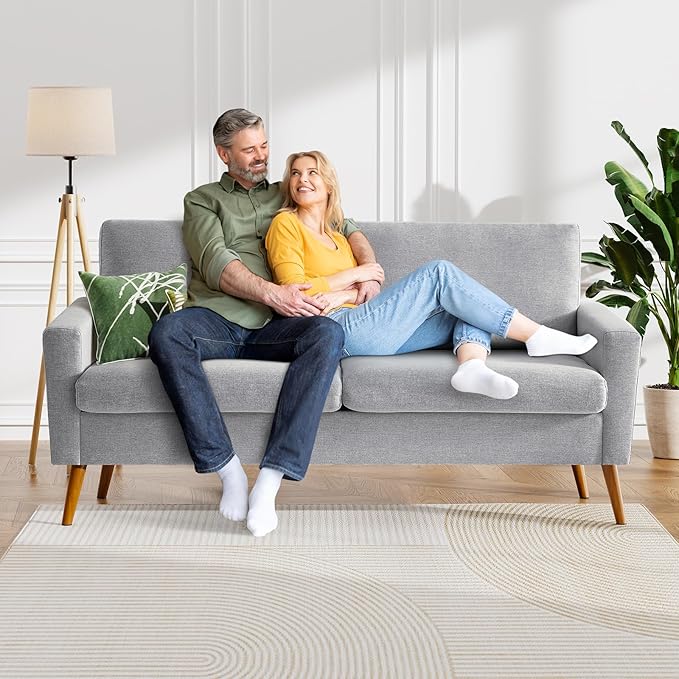 WEUP 68 Loveseat Sofa Light Gray Fabric Couch Mid Century Modern Loveseat Couches for Living Room Light Gray