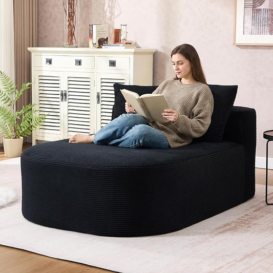 Boneless CouchComfy Fluffy Sofa BedUpholstered Sleeper Sofa with Throw Pillows and ArmrestsCorduroy Plush Cloud Lounge Chair (Black 67 Boneless Couch)