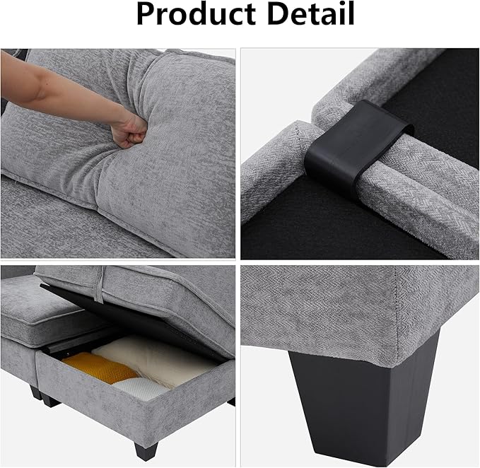 Modular Sectional Sofa Convertible Couch with Storage 4 Seater Sofa Modular with Reversible Chaise for Living Room Office (Grey)