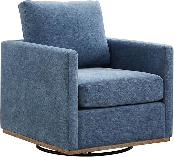 KEIKI 360° Swivel Club Chair with Backrest Pillow Accent Square Single-seat Armchair Upholstered Sofa for Reading Nursery Living Room Bedroom Lounge Hotel