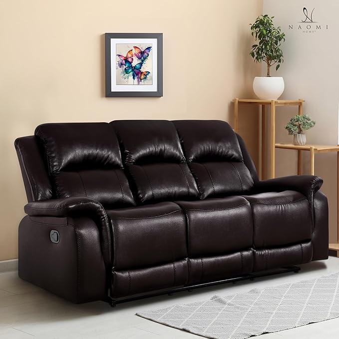 Naomi Home Katie Espresso Faux Leather Oversized Sofa Chaise Ultimate Comfort for Home Theater &amp Luxe Lounging Plush Cushioning Easy Assembly