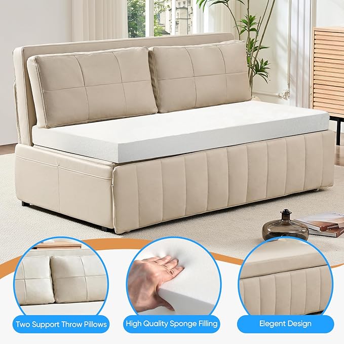 PUREMIND Queen Pull Out Sofa Bed 3 in 1 Convertible Sleeper Sofa Couch with Pull Out Bed Armless Loveseat Sleeper Foldable Couch Bed for Living Room Small Space