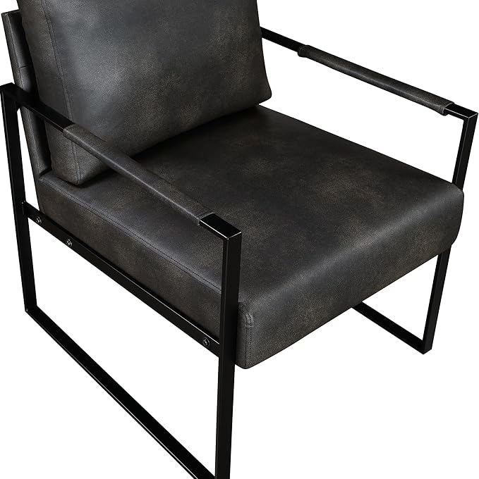 Lexicon Modern Accent Chair Faux Leather Upholstered Living Room Chair With Wrapped ArmrestsArm Chair With Black Metal FrameComfy Single Chair For Living Room/Bedroom/Reading Room/OfficeDark Brown