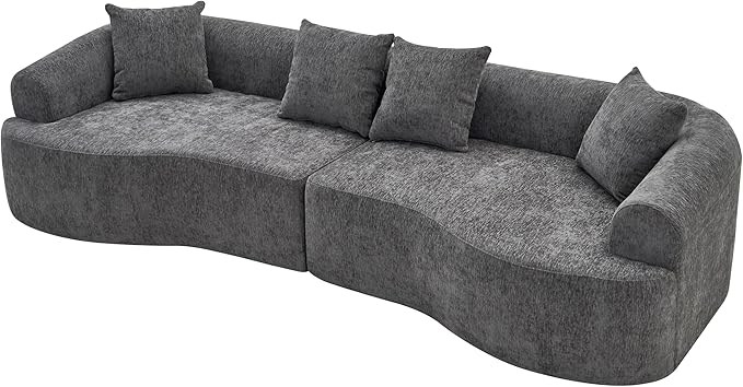 Curved Boneless Sofa Couches 4-Seat Tight Backrest Couch for Living Room Bedroom Boneless Cloud Sofa with 4 Pillows Floor Sofa in A Box No Assembly Required