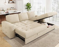 VanAcc 96 Sofa Bed Couch with Storage Chaise Convertible Sleeper Sofa Sleeper Couch with Pull Out Bed for Living Room(Beige)