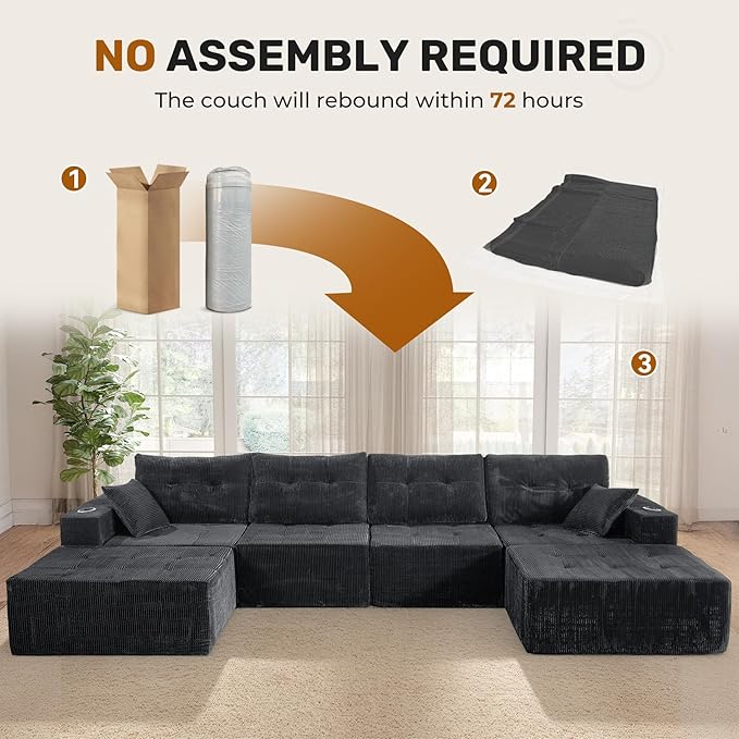 143 Modular Sectional Sofa for Living Room Convertible U-Shape Couch with Ottoman 6 Seater Modular Sectional SofaGary Corduroy