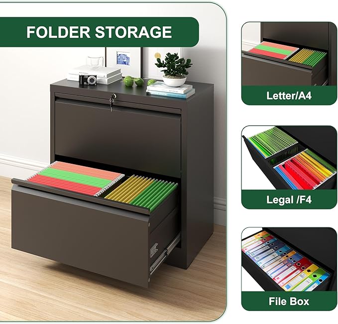 2 Drawer Lateral File Cabinet with LockSmall Metal Filing Cabinets Under Desk Storage OrganizerLocking Drawers for Home Office for Letter/Legal/A4/F4 FilesBlack