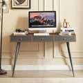 KEVINSPACE Mid Century Desk with Drawers 47 Modern Home OfficeDesk Writing StudyDesk ComputerDesk with Metal Legs &amp 3 Drawers Multipurpose Vanity TableDesk for Bedroom Office Walnut&ampGrey