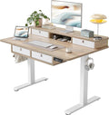 TIQLAB 48 * 28 Inch Standing Desk with Four Drawers Electric Sit Stand Table Stand Up Desk Adjustable Height with Storage Shelf Splice Board Maple