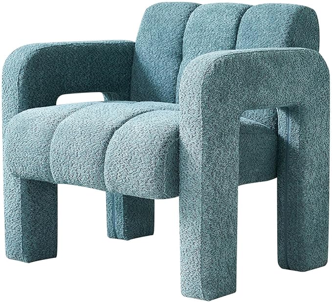 Accent Chair Living Room Chairs Modern Comfy Reading Nook Chair for Bedroom Upholstered Boucle Fabric Side Chair Armchair for Living Room Office (Green)