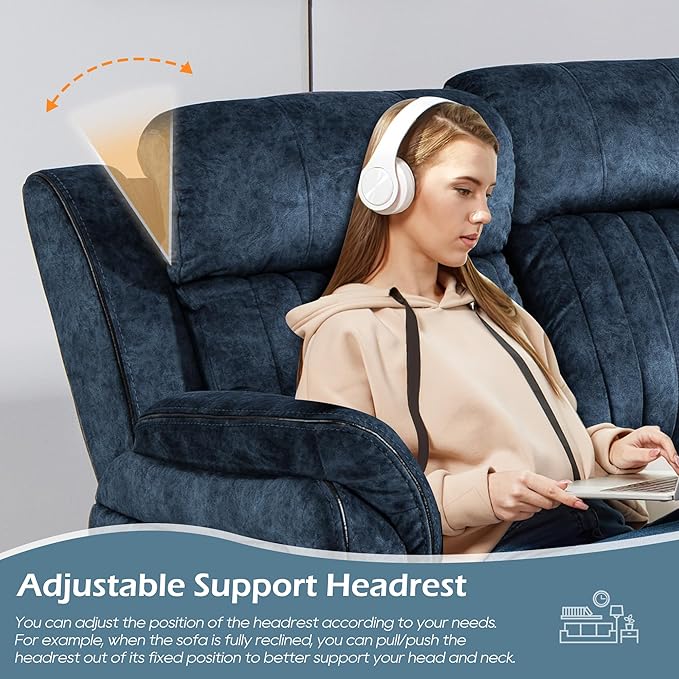 Zero Gravity Power Reclining Sofa with Adjustable Headrest Electric Reclining Couch with Wireless Charge USB Ports Power Loveseat Recliner Sofa for Living Room (Blue-Sofa)