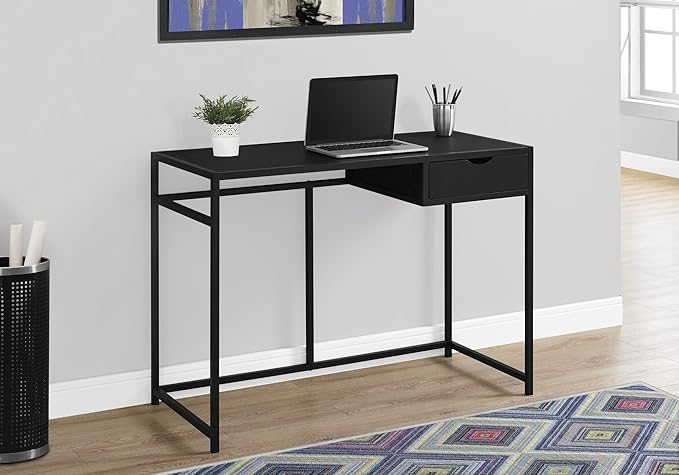 Computer Desk Home Office Laptop Storage Drawer 42 l Work Black Laminate Black Metal Contemporary Modern