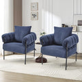 YITAI Modern Upholstered Velvet Accent Set of 2Comfy Lounge Sofa Fabric Large Arm Chair with Soft Pillow Metal Frame Reading Chair for Living Room Bedroom Balcony Blue