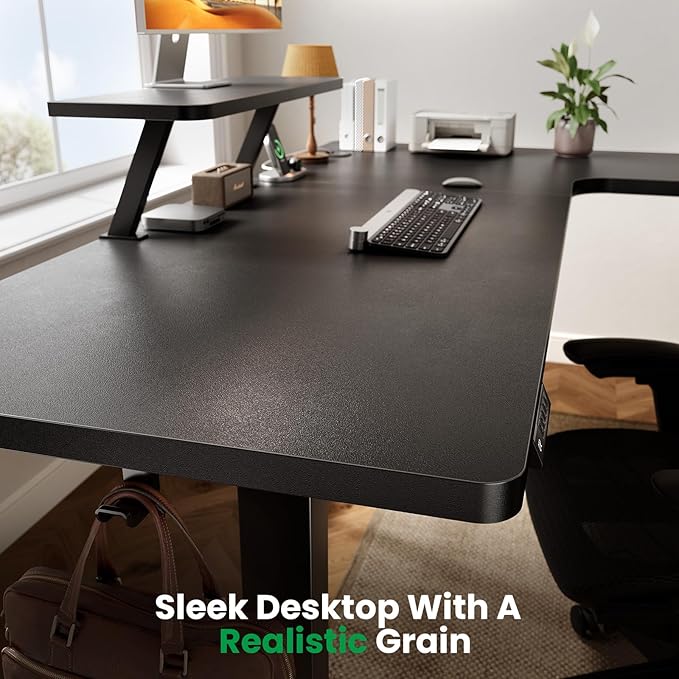L-Shaped Standing Desk - 63 Inch Adjustable Corner Standing Desk with Flexible Monitor Stand Electric Sit Stand Computer Table with Memory Controller for Home Office