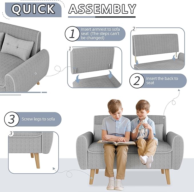 Shintenchi Small Modern Loveseat Couch Sofa Mid Century Fabric Upholstered 2-Seat Sofa Couch Love Seats Furniture for Small SpaceLiving RoomStudioApartment with 2 PillowsLight Grey