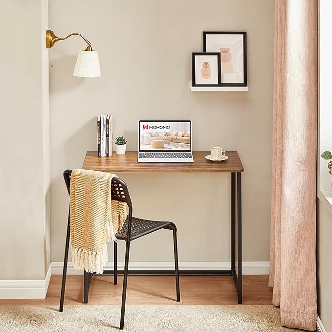 WOHOMO Folding Desk for Small Spaces 31.5 Inch Foldable Computer Desks Small Desk for Home Office Study Bedroom Space Saving Writing Work Computer Table Easy to Fold Rustic Walnut