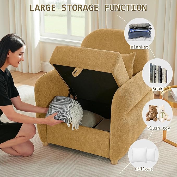 33.5 Accent Chair with Seat Storage Modern Reading Chair Accent Chairs for Living Room Armchair BedroomApartment (Ginger Yellow 33.5)