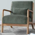 Midcentury Modern ChairWooden Green Accent Chair with PillowCorduroy Arm Chair for Living RoomBedroomSmall Rooms (Green)