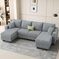 Belffin U Shaped Couch with Reversible Chaises Sectional Couches for Living Room Sectional Couch with Ottomans Corduroy (Light Grey U Shaped)