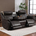 Zero Gravity Power Recliner Sofa Couch – Electric Reclining Sofa with Drop Down Table 3 Seater Dual Reclining Couch with Adjustable Headrests for Living Room (Foil Fabric Brownish Gray)