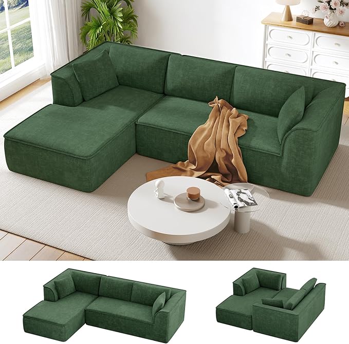 Vesgantti 106 Cloud Couch Sectional Modular Sofa Deep Seat Comfy Cloud Couch Chenille Memory Foam Sofa Modular Couches for Living Room Bedroom No Assembly Required (Green Left-Facing Chaise)