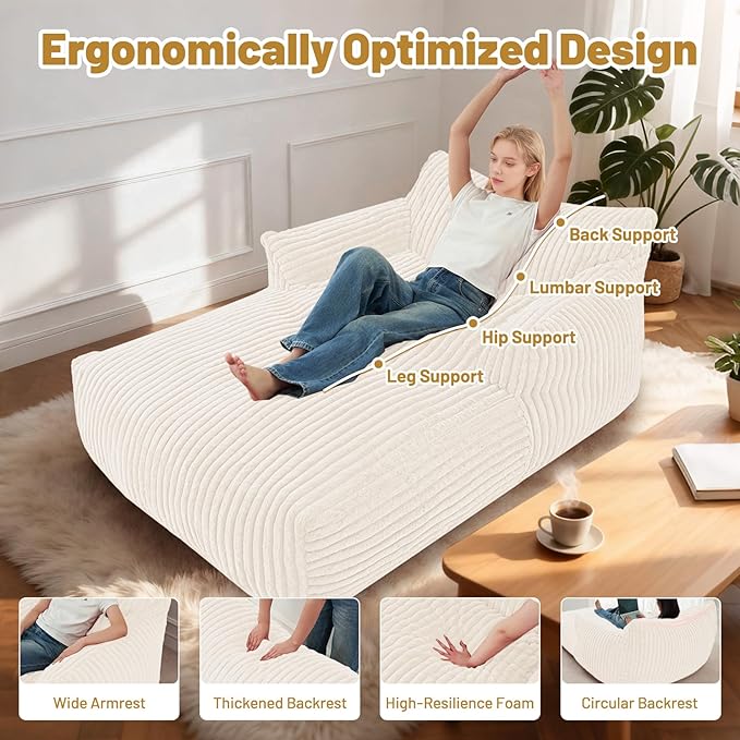 HABUTWAY Comfy Floor Sofa Giant Plush Reading Chair Indoor Cozy Couch with Armrests Oversized Couch Upholstered Boneless Sofa Portable Cloud Couch Accent Chair for Living Room Bedroom (Cream)