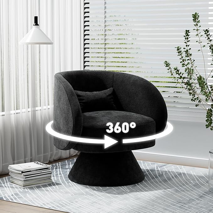 Swivel Barrel Chair Set of 2 Upholstered Swivel Cuddle Accent Chairs for Living Room Comfy 360 Degree Modern Small Round Armchair for Bedroom Office (Black Linen)