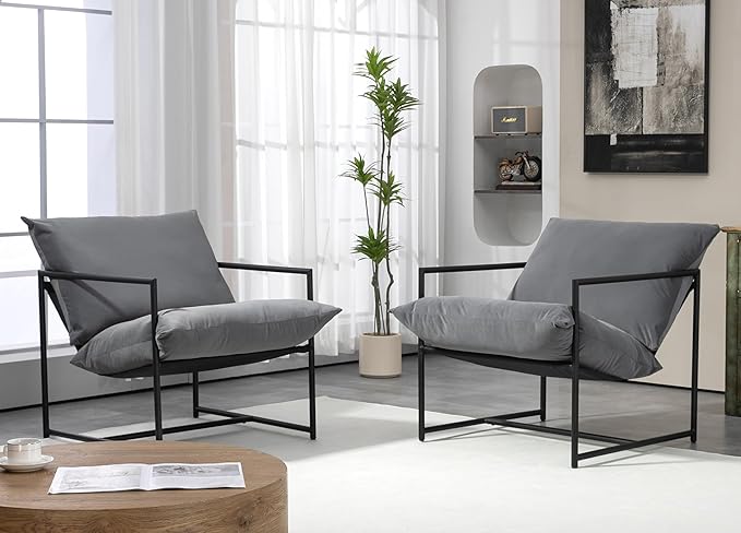 Serenity Accent Modern Velvet Arm Chair with Reclined Seat Sleek Design Durable Metal Frame Soft Upholstery and Plush Comfort for Stylish Living Room Grey