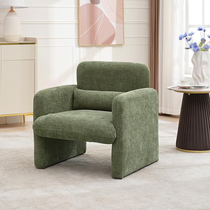 GAOMON Modern Accent Chair with Arms 28.5 W x 27 D Chenille Upholstered Single Seater Sofa Chair Comfy Armchair for Living Room Bedroom Office Apartment - Green