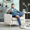 SLEERWAY Tufted Velvet Accent Chair Mid Century Modern Comfy Living Room Furniture Set Bedroom Club Lounge Reading 5.5 inch Cushioned Golden Legs (Beige Single Sofa Chair)