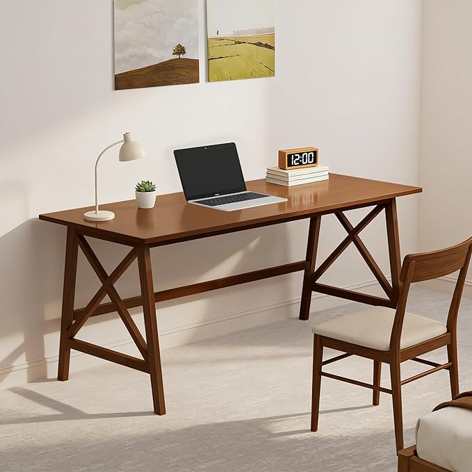 Modern Solid Wood Desk - 60 Simple Computer Table for Home Office Study Writing Workstation in Walnut 60 W x 24 D