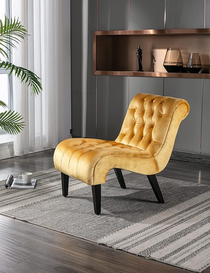 Accent Chair Comfort for Living RoomLoungeBedroomOffice DecorativeVelvet Tufted ArmchairUpholstered Barrel Chair Square Bedroom Chair PerfectAccent Living Room Chair/Leisure Chair (Mustard)
