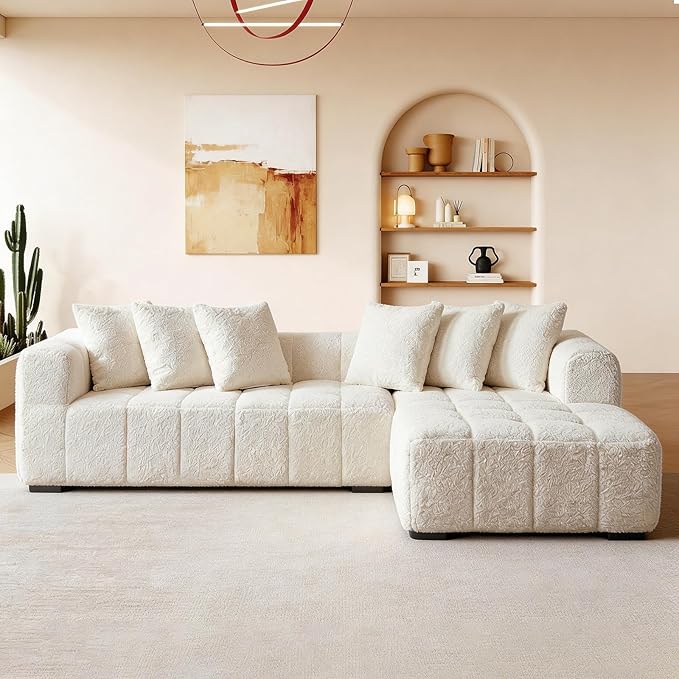 Modular Sectional Sofa Cloud Boneless Couch with Layered Cushion Upholstered Sofa in a Box Flexible Module Combination for Living Room No Assembly (White 108“)