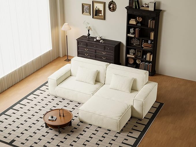 106 Cloud Sectional Couch with Deep Seat No Assembly Required Modern Upholstered Boneless Couches with 2 Pillows Full Sponge Compressed Sofa for Living Room/Apartment (Beige + Ottoman)
