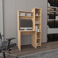 Light Oak 6-Shelf Writing Work Study Desk with Built-in Bookcase Home Office Furniture for Study and Home Office