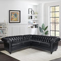 ORRD L Shaped Small Sectional Sofa Chesterfield Leather Couch Tufted Accent Sofa with Scroll Arms and Nailhead for Living Room Office