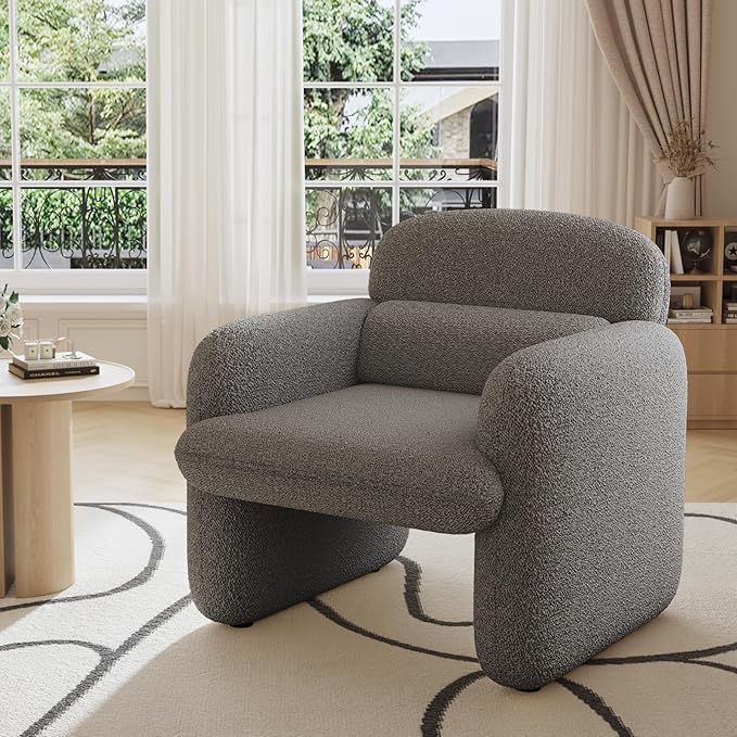 Furniliving 30.5 Accent Chairs Chenille Fabric Living Room Chair Comfy Upholstered Armchair Single Sofa Chair with a Waist Pillow for Bedroom/Office/Reading Spaces Dark Grey