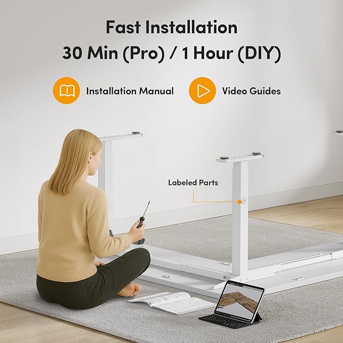CubiCubi L Shaped Standing Desk 75 x 63 Inch Adjustable Height Electric Corner Desk Sit Stand Home Office Desk with Splice Board White(2 Packages)