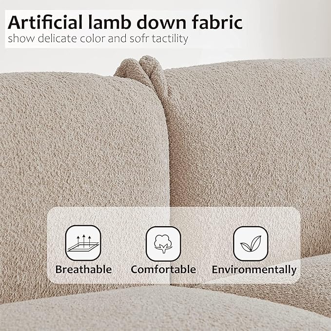 Hison Deep Seat Lambswool Sofa with 2 Pillows86 Inch Modern Sherpa Sofa with Solid Wood Frame 3 Seater Upholstered Couches Comfy Sofa for Living Room Apartment Office Camel