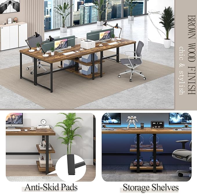 EXCEFUR Modern Computer Desk Home Office Desk with Storage Shelf Wood Study Writing Table Workstation for Bedroom Living Room Rustic Brown 53 Inch
