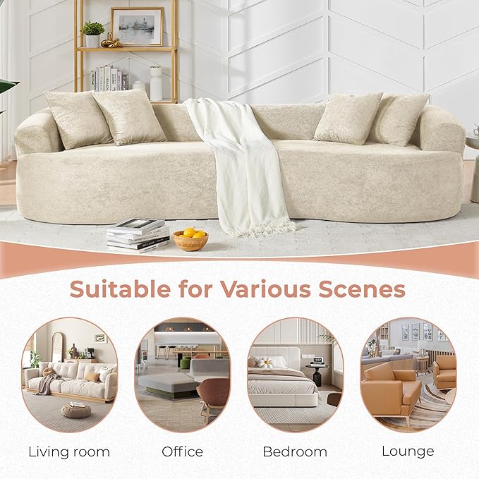 112'' Oversized Curved Modular Sectional Sofa Upholstered Chenille Boneless Couch Comfy Cloud Compression Sofa with Extra Deep &amp Wide Seat for Living Room Apartment Office Beige
