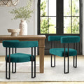 Vanity Chair for Makeup Room Corduroy Accent Chair with U-Shaped Backrest Modern Comfy Desk Chair No Wheels Upholstered Dining Chair Set of 2 with Metal Legs for Bedroom Living Room(Teal2)