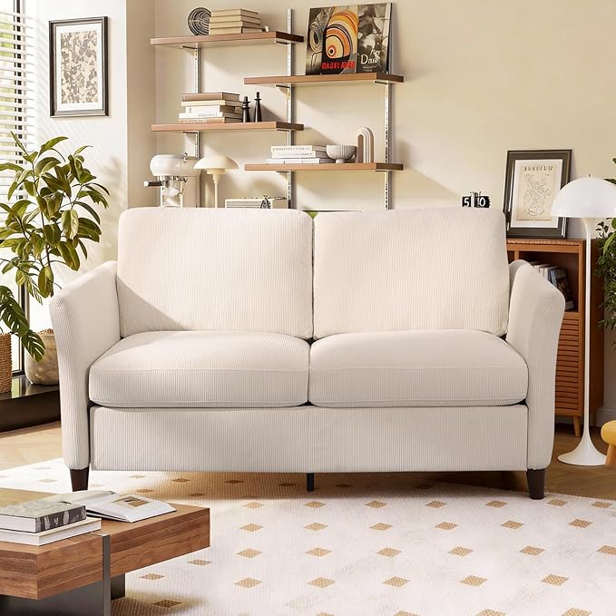 60.6 Corduroy Loveseat Sofa Modern Comfy Couches with Side Pocket 2-Seater Sofa Couch for Living Room Bedroom and Small SpacesBeige