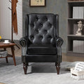 Brown Leather Accent Chair with High Back Vintage Tufted Wingback Chair with Arms &amp Rivet Upholstered Armchair &amp Single Sofa Chairs for Living Room Bedroom Office Apartment (Black)