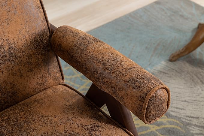 Generic Leisure Chair with Solid Wood Armrest and Feet Mid Century Modern Accent Chair for Living Room Bedroom Studio Chair Coffee